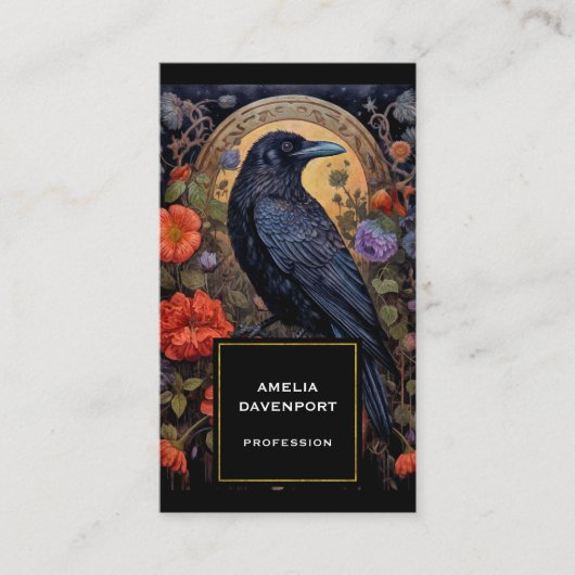 Black Raven mit Blume Gothic Design Visitenkarte (Vorderseite)