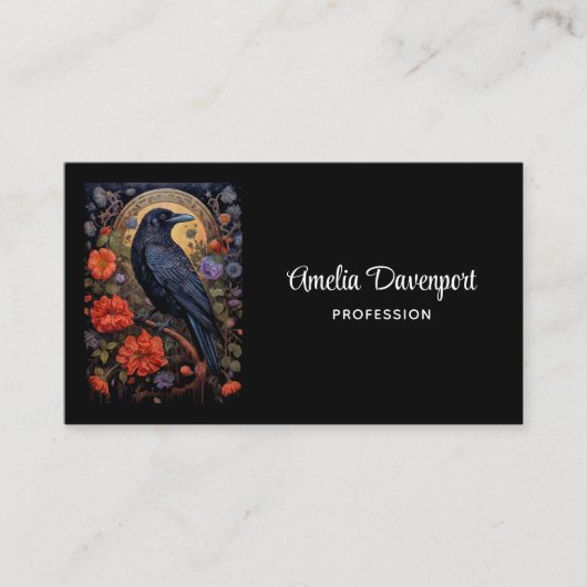 Black Raven mit Blume Gothic Design Visitenkarte (Vorderseite)