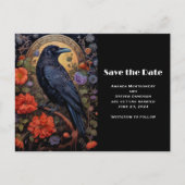 Black Raven mit Blume Gothic Save the Date Einladungspostkarte (Vorderseite)