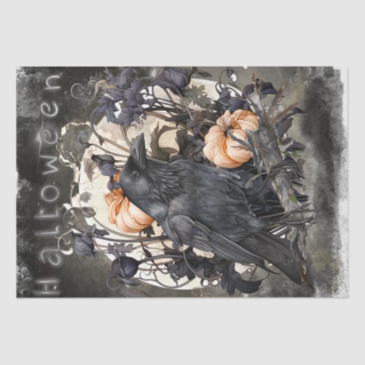 Black Raven Moon Dead Floral Halloween Seidenpapier (Vorderseite)