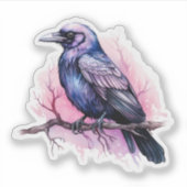 Black Raven on a Branch Illustration Aufkleber (Vorderseite)