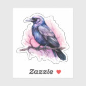 Black Raven on a Branch Illustration Aufkleber (Blatt)