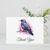 Black Raven on a Branch Illustration Dankeskarte (Stehend Vorderseite)