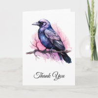 Black Raven on a Branch Illustration