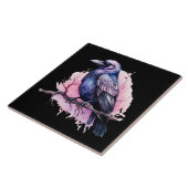 Black Raven on a Branch Illustration Fliese (Seite)