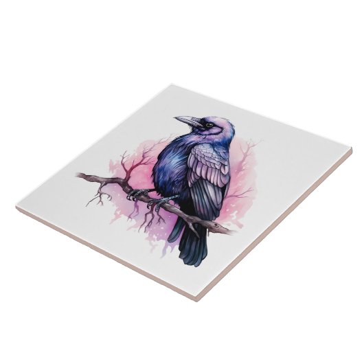 Black Raven on a Branch Illustration Fliese (Seite)