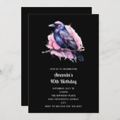 Black Raven on a Branch Illustration Geburtstag Einladung (Vorne/Hinten)