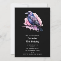 Black Raven on a Branch Illustration Geburtstag