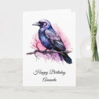 Black Raven on a Branch Illustration Geburtstag