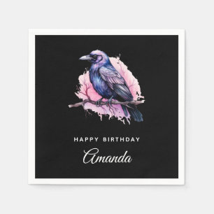 Black Raven on a Branch Illustration Geburtstag Serviette