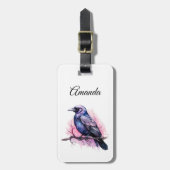 Black Raven on a Branch Illustration Gepäckanhänger (Vorderseite vertikal)