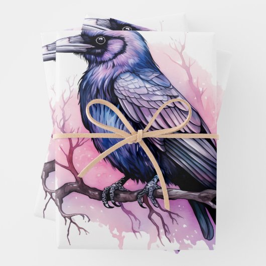 Black Raven on a Branch Illustration Geschenkpapier Set (Beispiel)