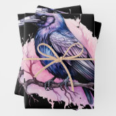 Black Raven on a Branch Illustration Geschenkpapier Set (Beispiel)