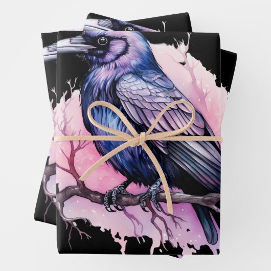 Black Raven on a Branch Illustration Geschenkpapier Set (Beispiel)