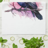 Black Raven on a Branch Illustration Geschirrtuch (Gefaltet)
