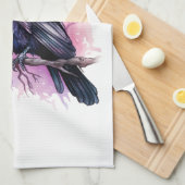 Black Raven on a Branch Illustration Geschirrtuch (Viertel Falte)