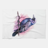 Black Raven on a Branch Illustration Geschirrtuch (Horizontal)