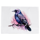 Black Raven on a Branch Illustration Große Geschenktüte (Rückseite)