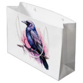 Black Raven on a Branch Illustration Große Geschenktüte (Rückseite Schrägansicht)