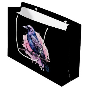 Black Raven on a Branch Illustration Große Geschenktüte
