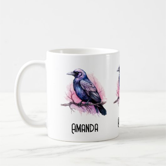 Black Raven on a Branch Illustration Kaffeetasse (Links)