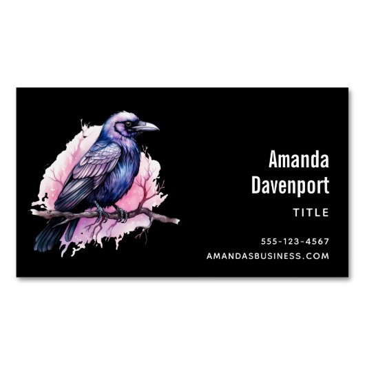 Black Raven on a Branch Illustration Magnetische Visitenkarte (Vorderseite)