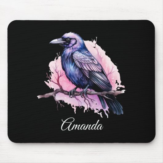 Black Raven on a Branch Illustration Mousepad (Vorne)