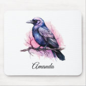 Black Raven on a Branch Illustration Mousepad (Vorne)
