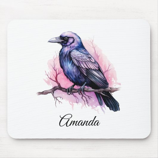 Black Raven on a Branch Illustration Mousepad (Vorne)