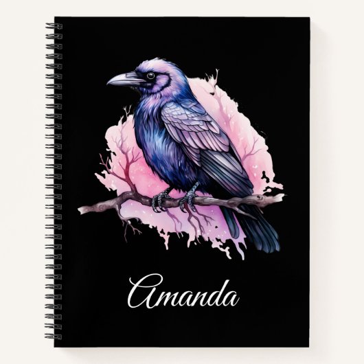 Black Raven on a Branch Illustration Notizblock (Vorderseite)