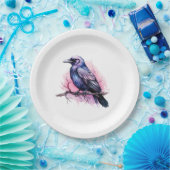 Black Raven on a Branch Illustration Pappteller (Party)