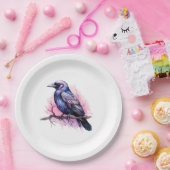 Black Raven on a Branch Illustration Pappteller (Party)