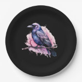 Black Raven on a Branch Illustration Pappteller (Vorderseite)