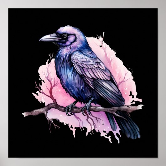 Black Raven on a Branch Illustration Poster (Vorne)