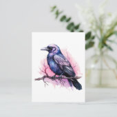 Black Raven on a Branch Illustration Postkarte (Stehend Vorderseite)
