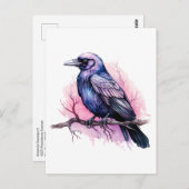 Black Raven on a Branch Illustration Postkarte (Vorne/Hinten)