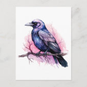 Black Raven on a Branch Illustration Postkarte (Vorderseite)