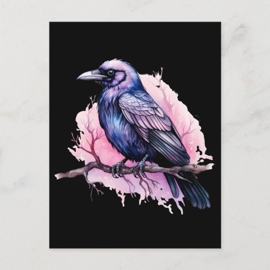 Black Raven on a Branch Illustration Postkarte (Vorderseite)