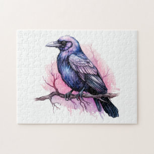 Black Raven on a Branch Illustration Puzzle