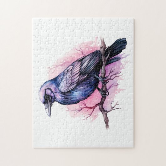 Black Raven on a Branch Illustration Puzzle (Vertikal)