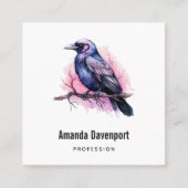 Black Raven on a Branch Illustration Quadratische Visitenkarte (Vorderseite)