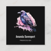 Black Raven on a Branch Illustration Quadratische Visitenkarte (Vorderseite)
