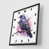Black Raven on a Branch Illustration Quadratische Wanduhr (Winkel)