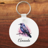 Black Raven on a Branch Illustration Schlüsselanhänger (Vorderseite)