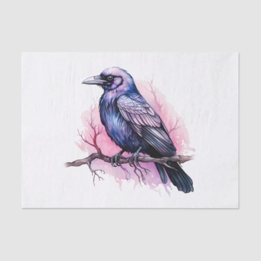 Black Raven on a Branch Illustration Seidenpapier (Vorderseite)