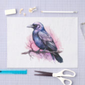 Black Raven on a Branch Illustration Seidenpapier (Handwerk)