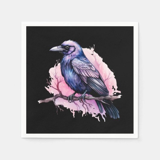 Black Raven on a Branch Illustration Serviette (Vorderseite)