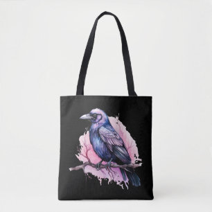 Black Raven on a Branch Illustration Tasche