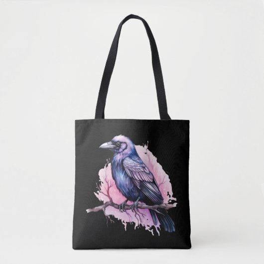 Black Raven on a Branch Illustration Tasche (Vorderseite)