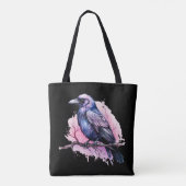Black Raven on a Branch Illustration Tasche (Rückseite)